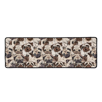 Cute Pug Pattern Print Long Kitchen Mat
