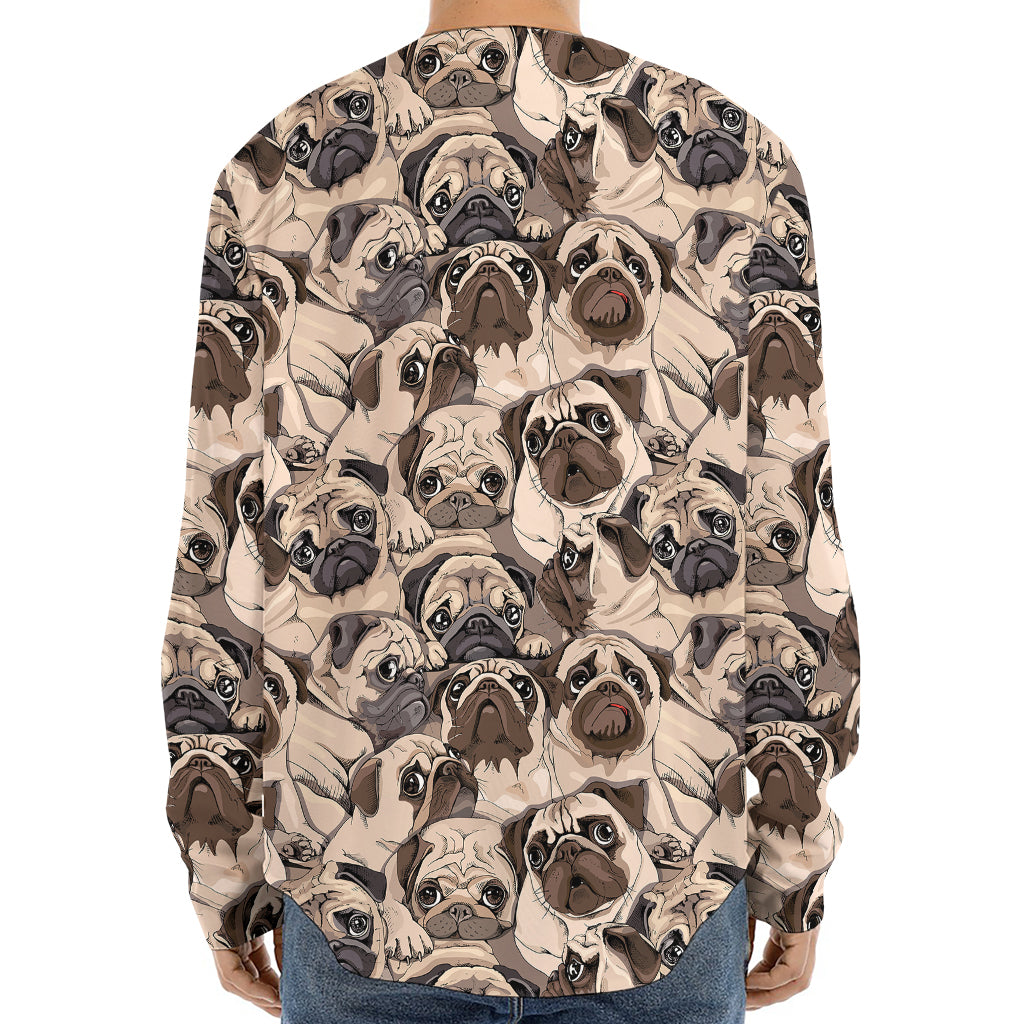 Cute Pug Pattern Print Long Sleeve Baseball Jersey