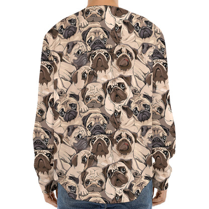 Cute Pug Pattern Print Long Sleeve Baseball Jersey