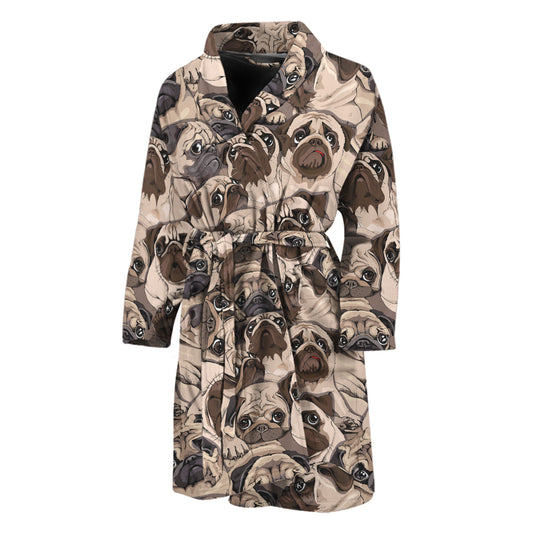 Cute Pug Pattern Print Men's Bathrobe