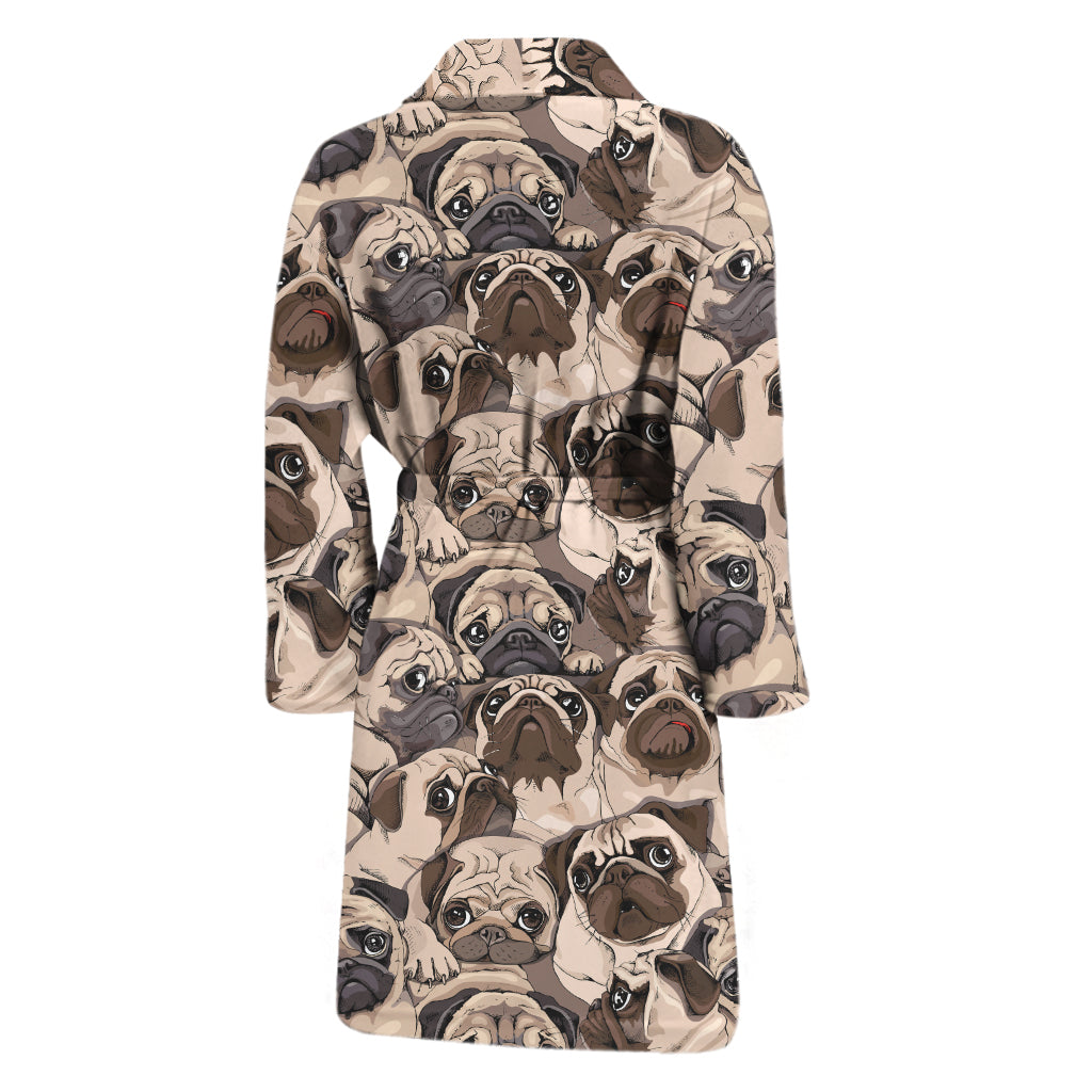 Cute Pug Pattern Print Men's Bathrobe