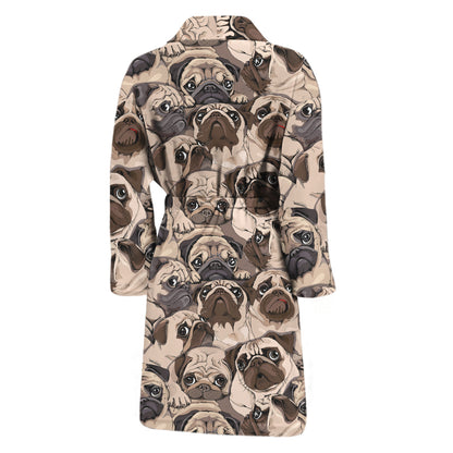 Cute Pug Pattern Print Men's Bathrobe