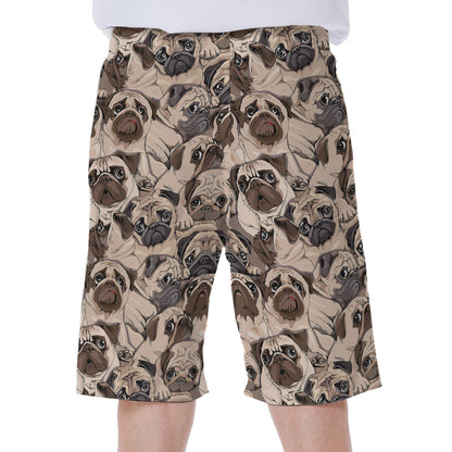 Cute Pug Pattern Print Men's Beach Shorts