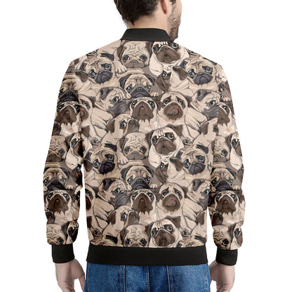 Cute Pug Pattern Print Men's Bomber Jacket