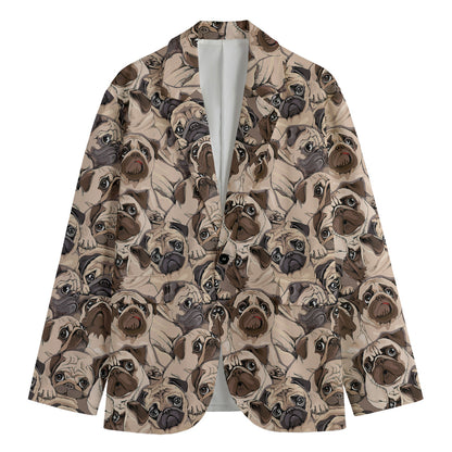 Cute Pug Pattern Print Men's Cotton Blazer