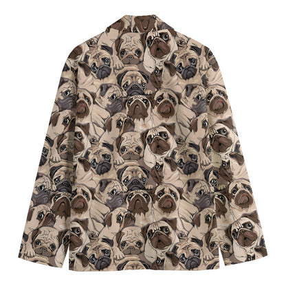 Cute Pug Pattern Print Men's Cotton Blazer