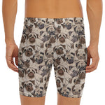 Cute Pug Pattern Print Men's Long Boxer Briefs