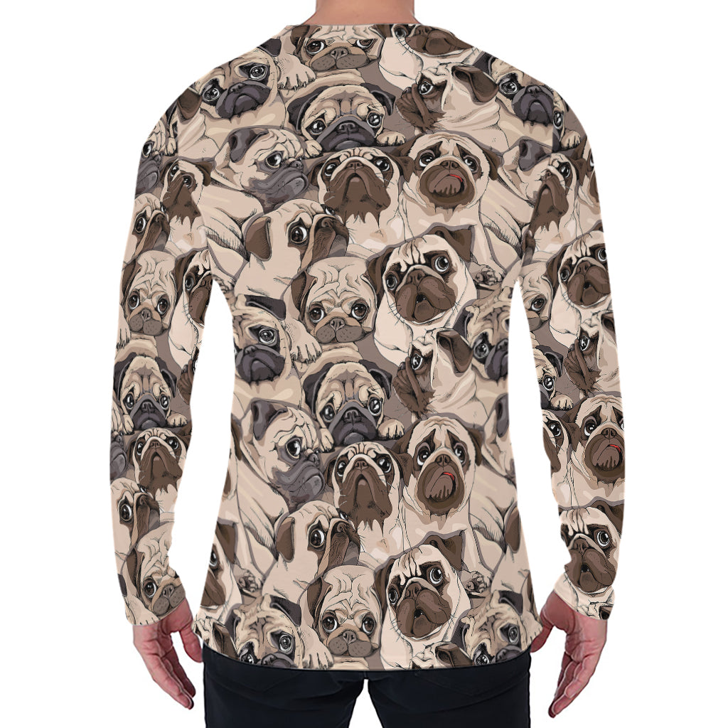 Cute Pug Pattern Print Men's Long Sleeve T-Shirt