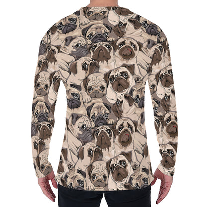 Cute Pug Pattern Print Men's Long Sleeve T-Shirt