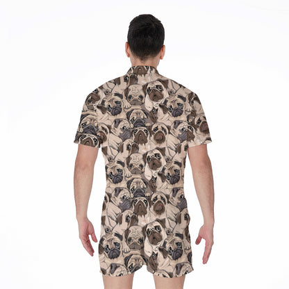 Cute Pug Pattern Print Men's Rompers