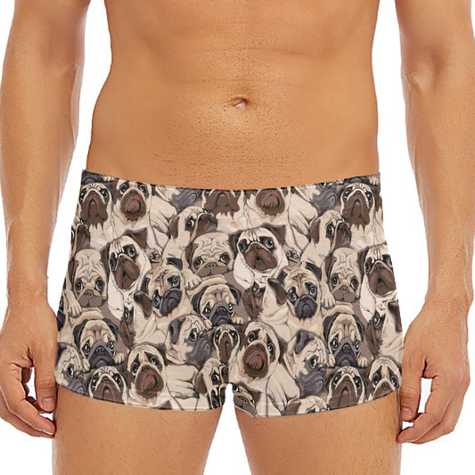 Cute Pug Pattern Print Men's Short Boxer Briefs
