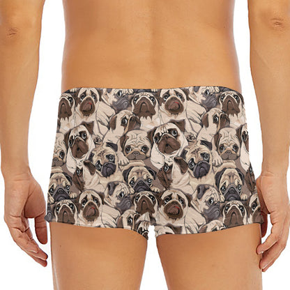 Cute Pug Pattern Print Men's Short Boxer Briefs
