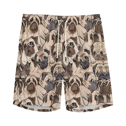 Cute Pug Pattern Print Men's Sports Shorts