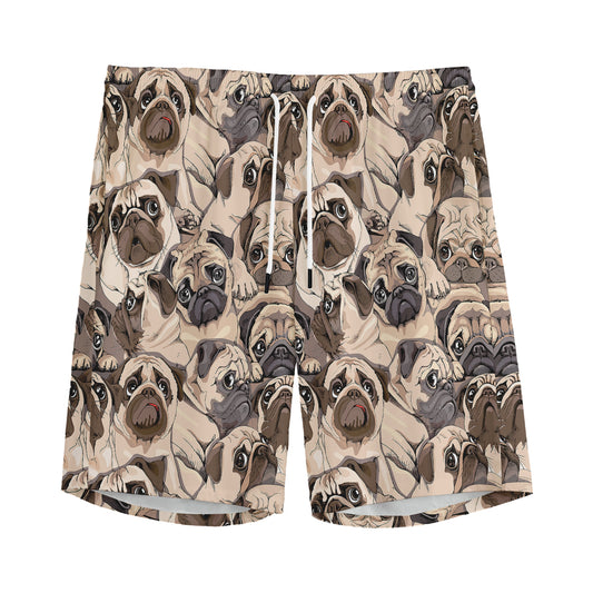 Cute Pug Pattern Print Men's Sports Shorts