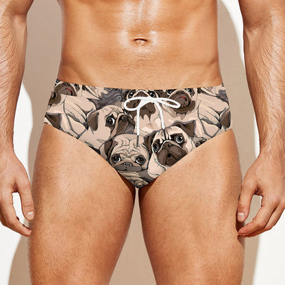 Cute Pug Pattern Print Men's Swim Briefs