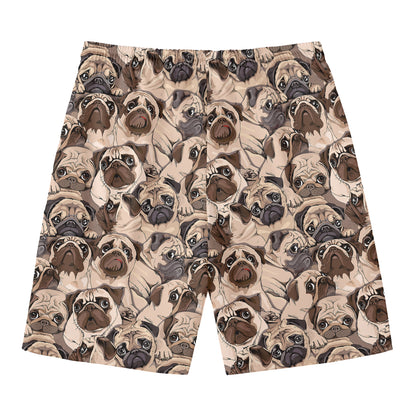 Cute Pug Pattern Print Men's Swim Trunks