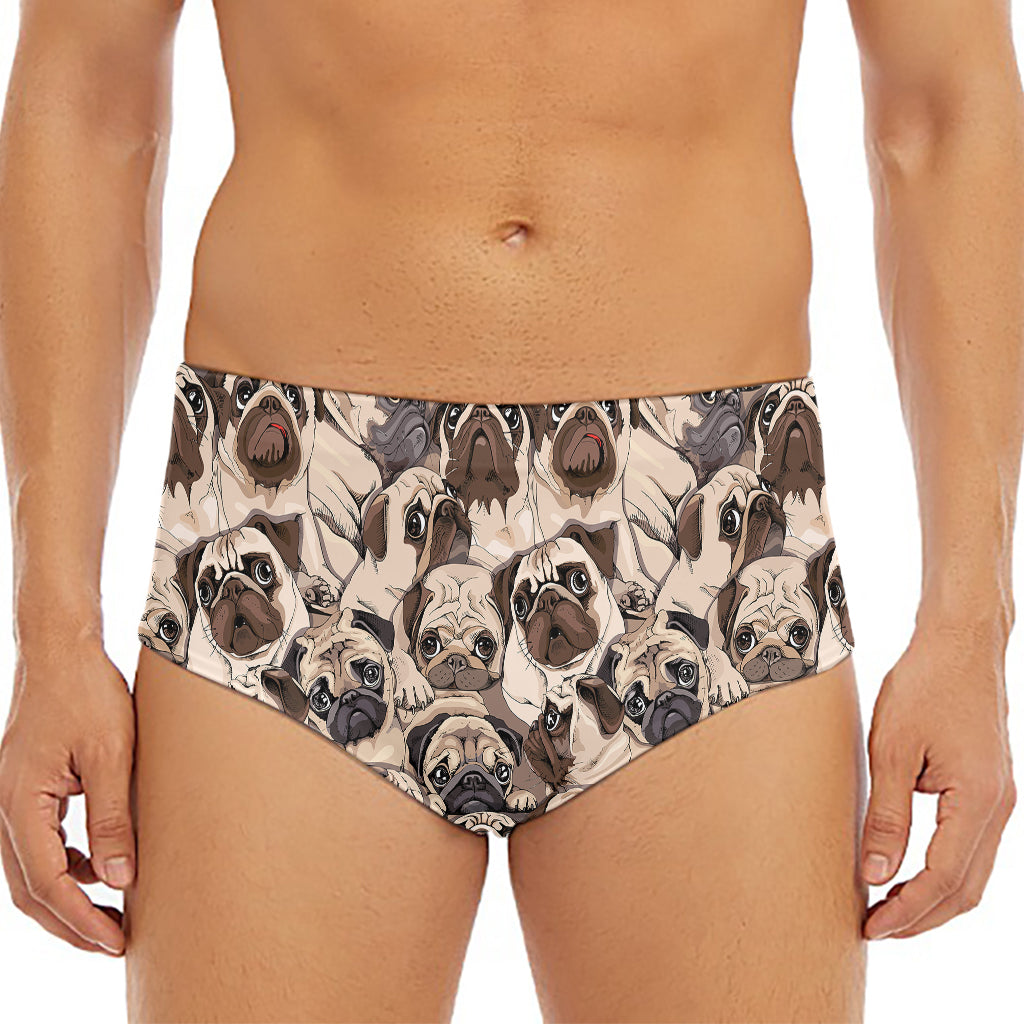 Cute Pug Pattern Print Men's Triangle Swim Briefs