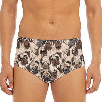 Cute Pug Pattern Print Men's Triangle Swim Briefs