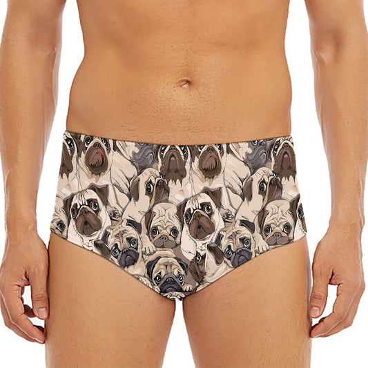 Cute Pug Pattern Print Men's Triangle Swim Briefs