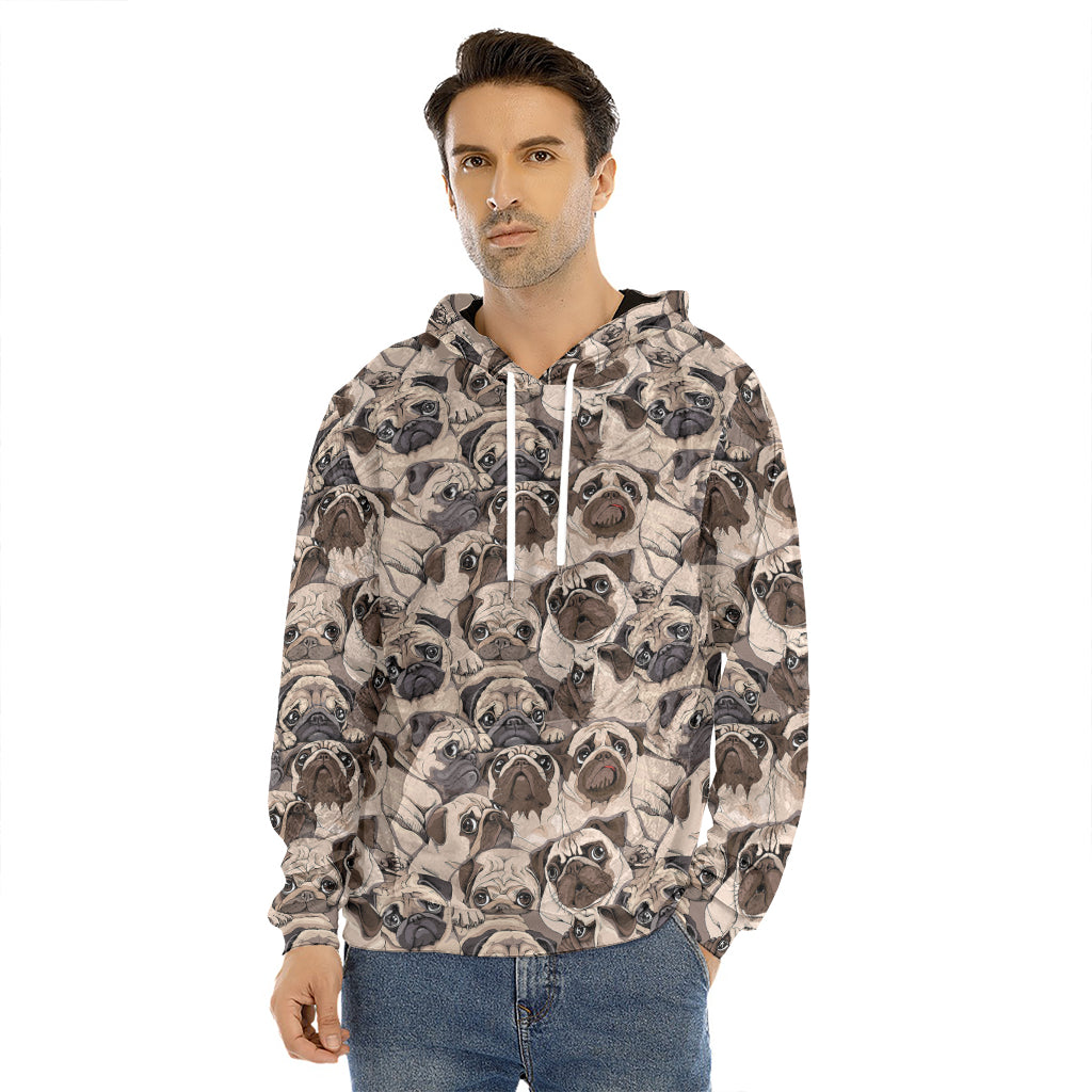 Cute Pug Pattern Print Men's Velvet Pullover Hoodie