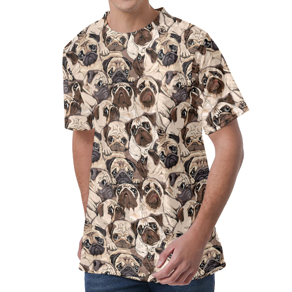 Cute Pug Pattern Print Men's Velvet T-Shirt