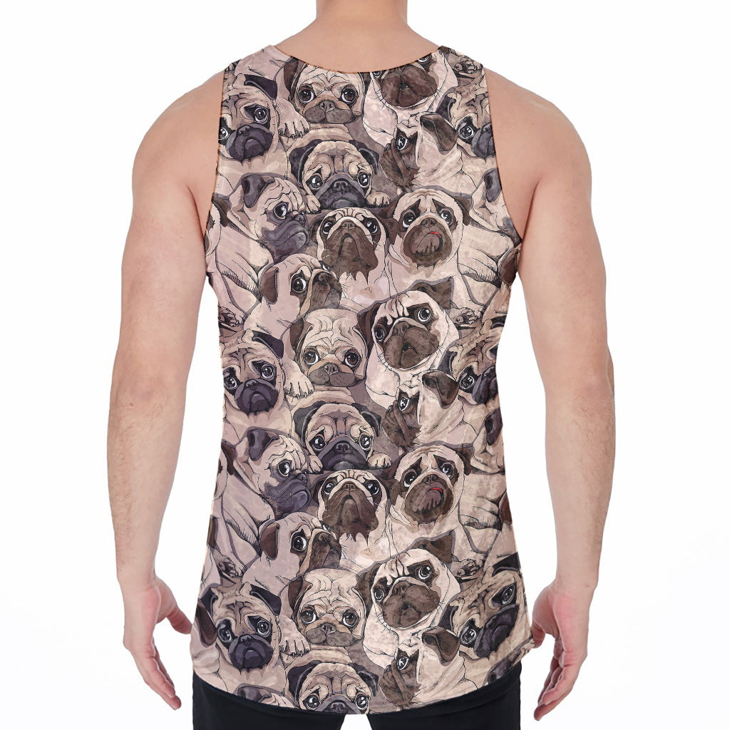 Cute Pug Pattern Print Men's Velvet Tank Top