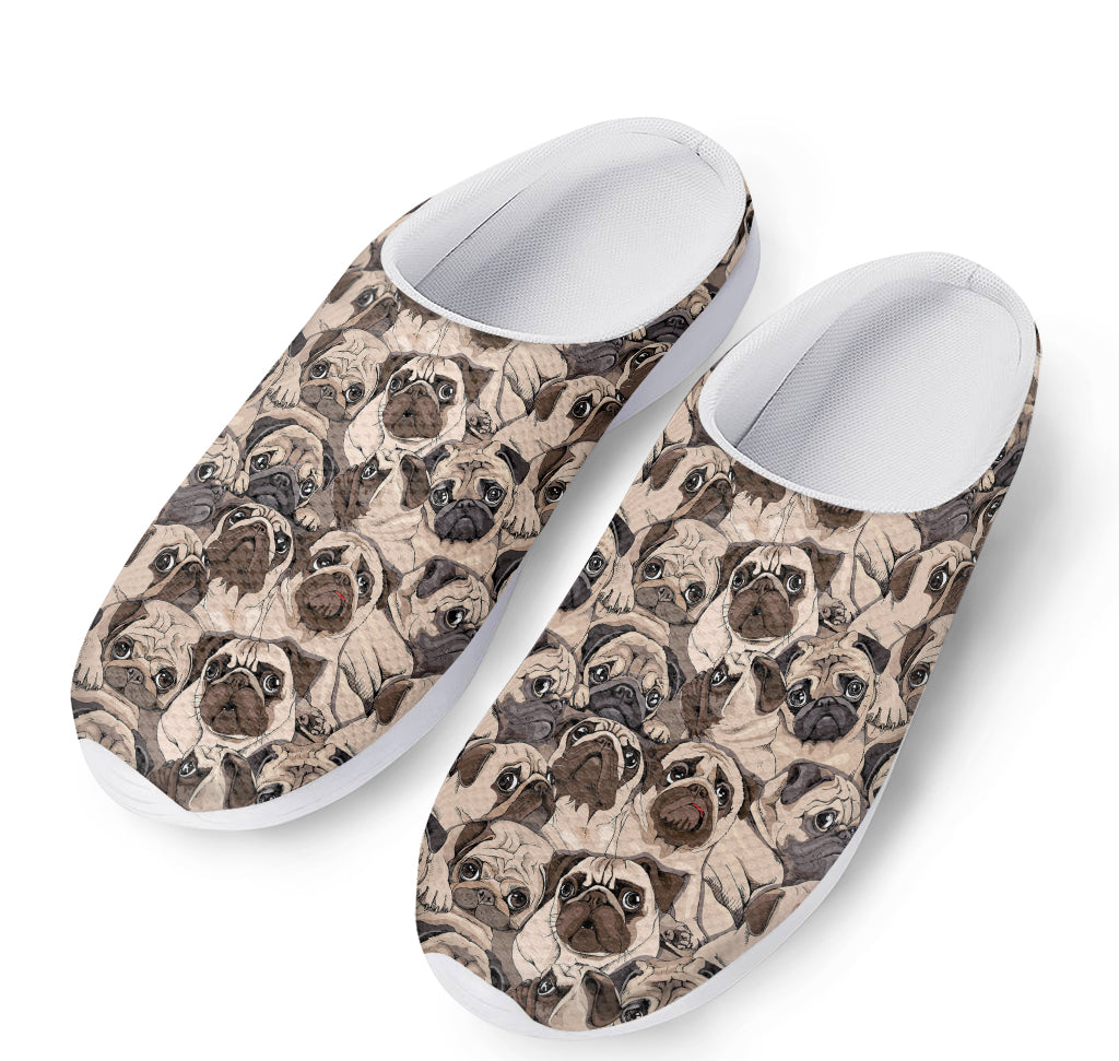 Cute Pug Pattern Print Mesh Casual Shoes