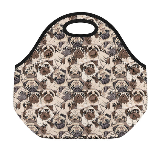 Cute Pug Pattern Print Neoprene Lunch Bag