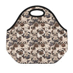 Cute Pug Pattern Print Neoprene Lunch Bag