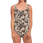 Cute Pug Pattern Print One Piece Swimsuit