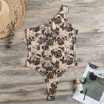 Cute Pug Pattern Print One Shoulder Bodysuit
