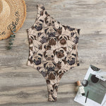 Cute Pug Pattern Print One Shoulder Bodysuit