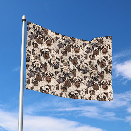 Cute Pug Pattern Print Polyester Flag