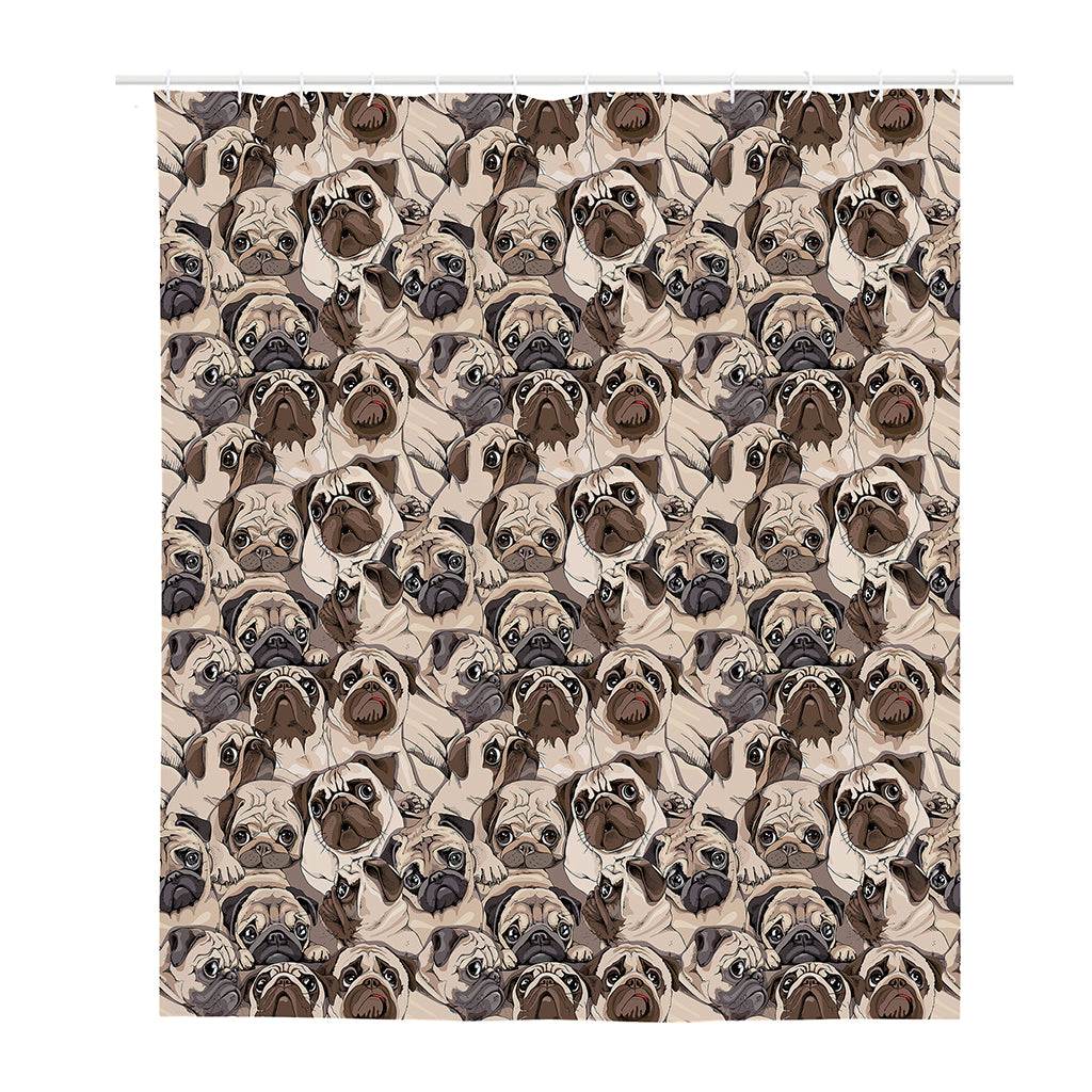 Cute Pug Pattern Print Polyester Shower Curtain
