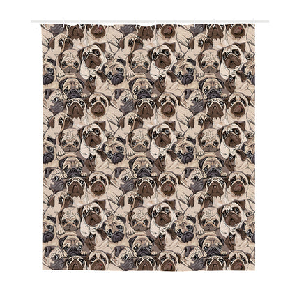 Cute Pug Pattern Print Polyester Shower Curtain