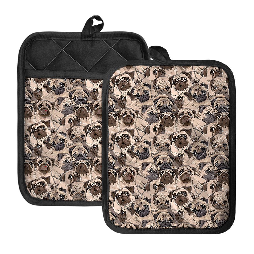 Cute Pug Pattern Print Pot Holders With Pocket