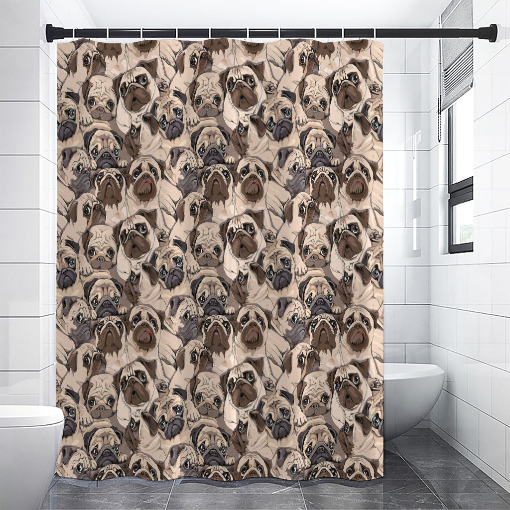 Cute Pug Pattern Print Premium Shower Curtain