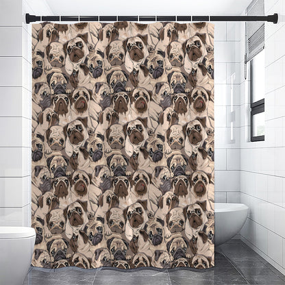 Cute Pug Pattern Print Premium Shower Curtain