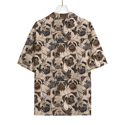 Cute Pug Pattern Print Rayon Hawaiian Shirt