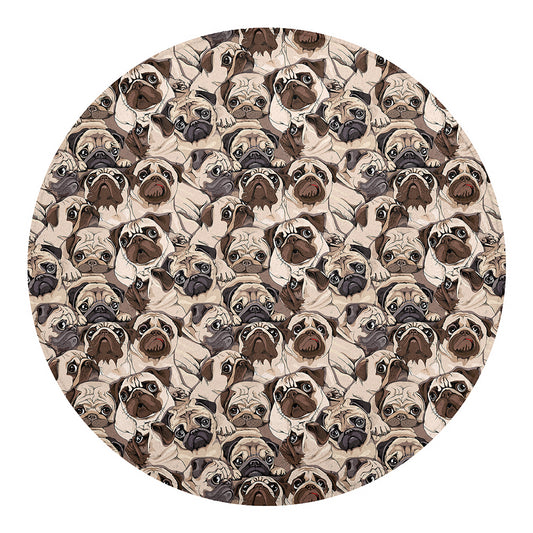 Cute Pug Pattern Print Round Blanket
