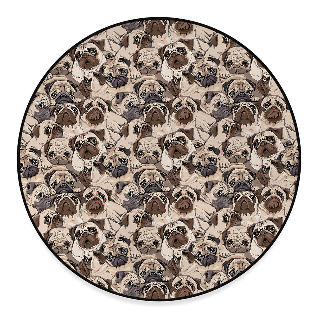 Cute Pug Pattern Print Round Floor Mat