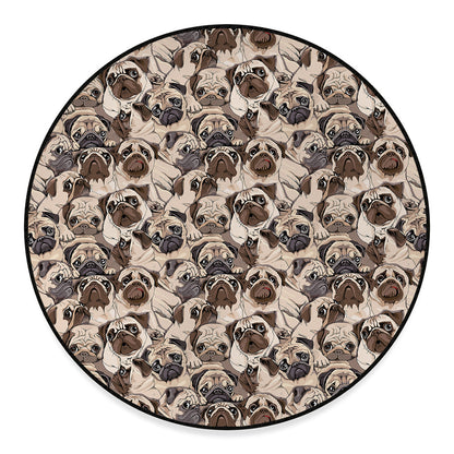 Cute Pug Pattern Print Round Floor Mat