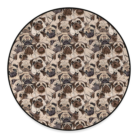 Cute Pug Pattern Print Round Floor Mat