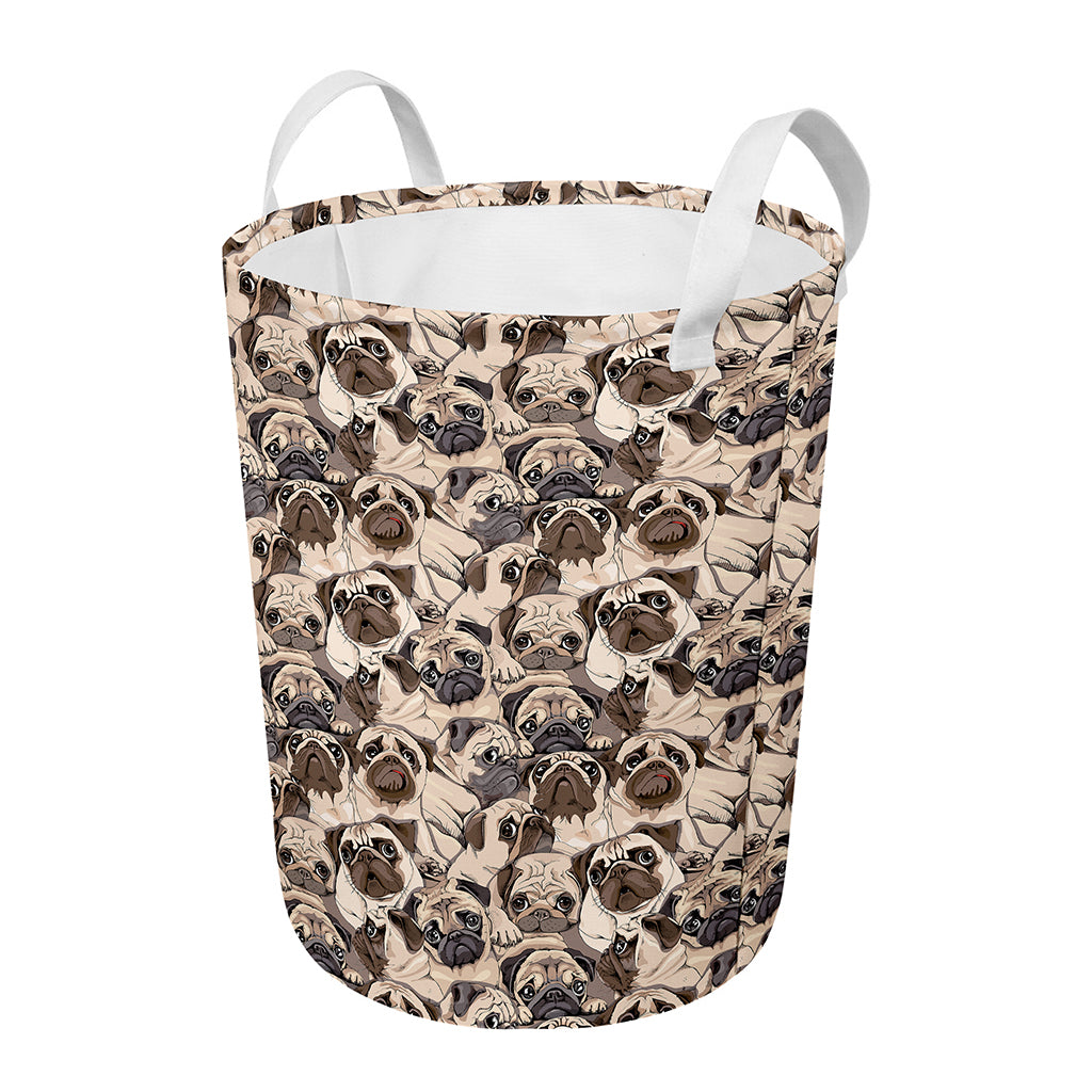 Cute Pug Pattern Print Round Laundry Basket