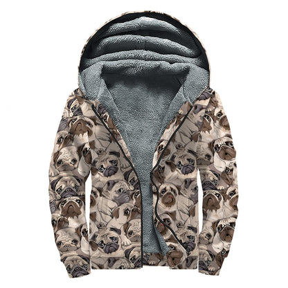 Cute Pug Pattern Print Sherpa Lined Zip Up Hoodie