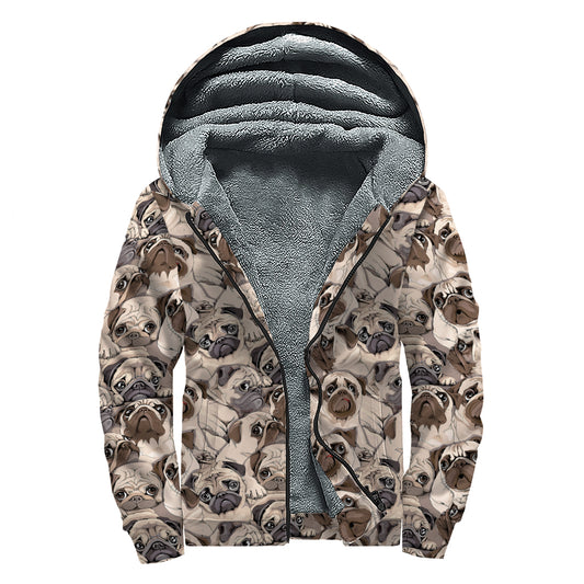 Cute Pug Pattern Print Sherpa Lined Zip Up Hoodie
