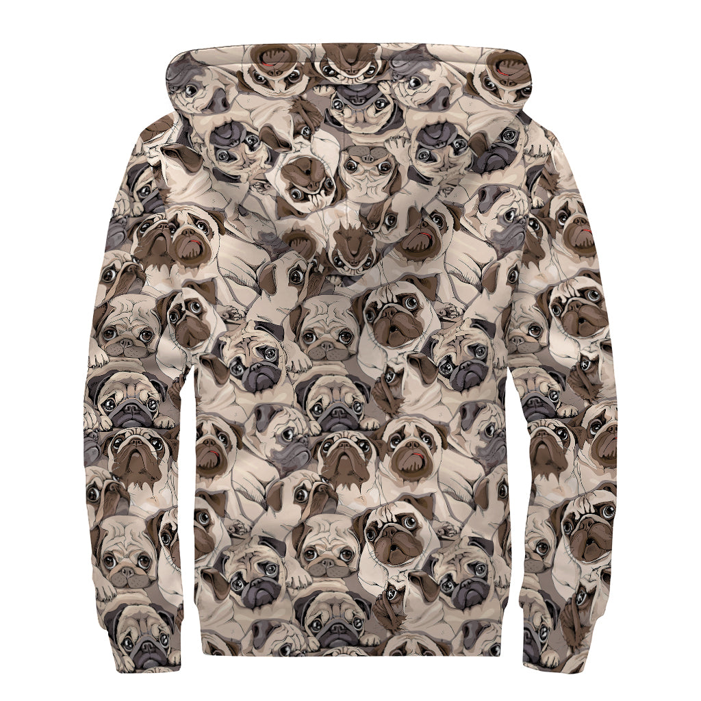 Cute Pug Pattern Print Sherpa Lined Zip Up Hoodie