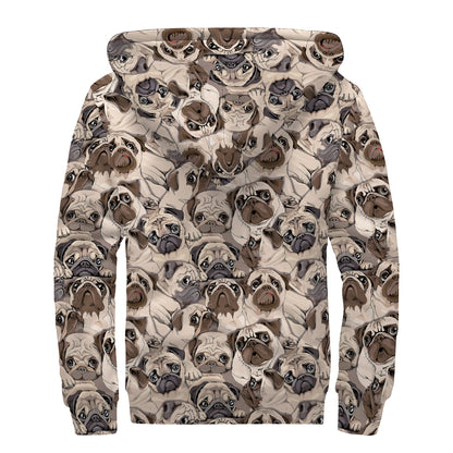 Cute Pug Pattern Print Sherpa Lined Zip Up Hoodie