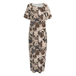 Cute Pug Pattern Print Short Sleeve Long Nightdress