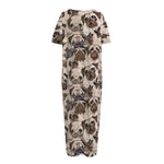 Cute Pug Pattern Print Short Sleeve Long Nightdress